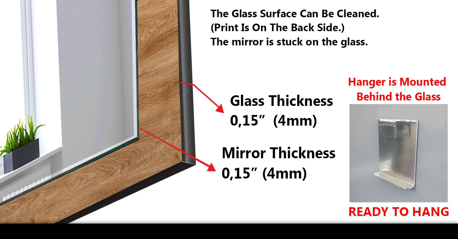 Wood Pattern Tempered Glass Wall Mirror