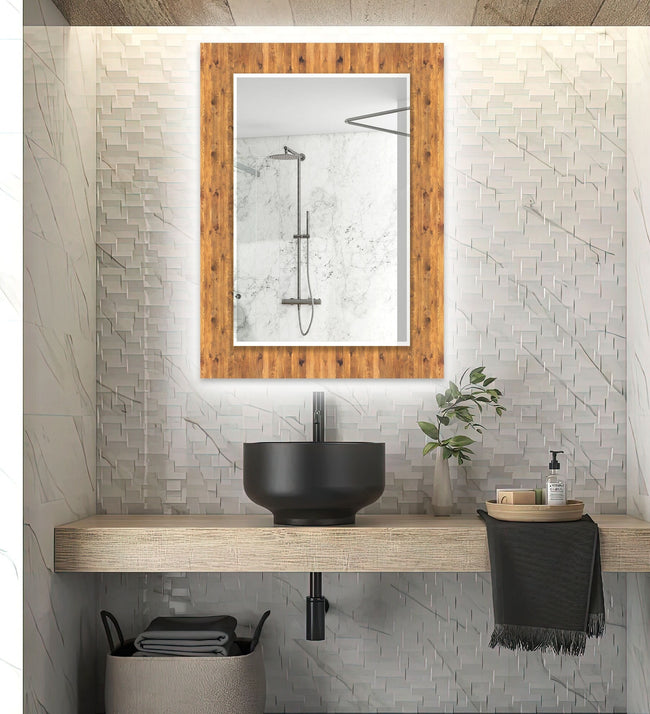 Wood Pattern Tempered Glass Wall Mirror