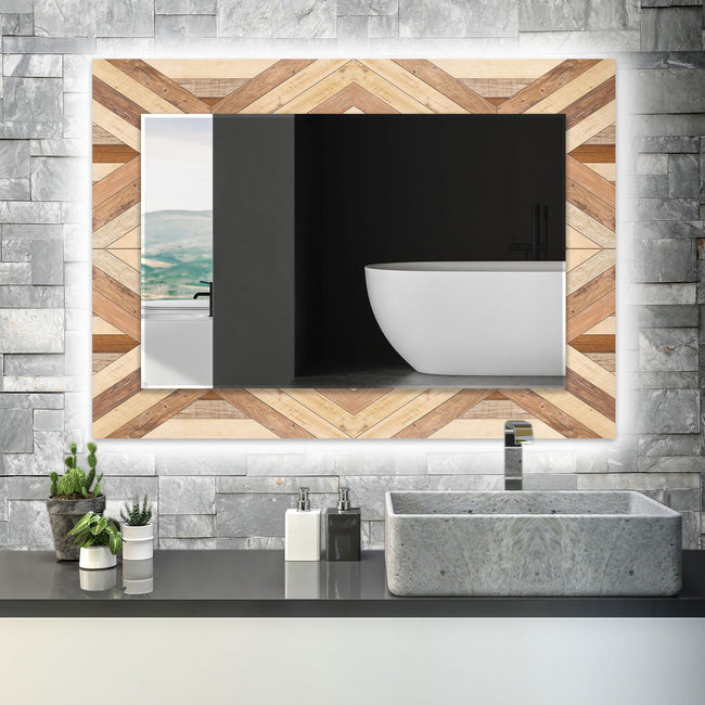 Wood Pattern Tempered Glass Wall Mirror