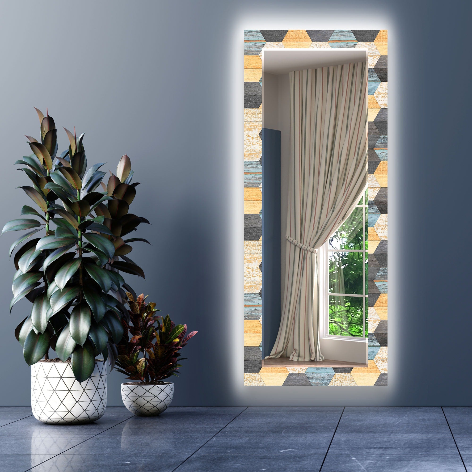 Wood Pattern Tempered Glass Wall Mirror