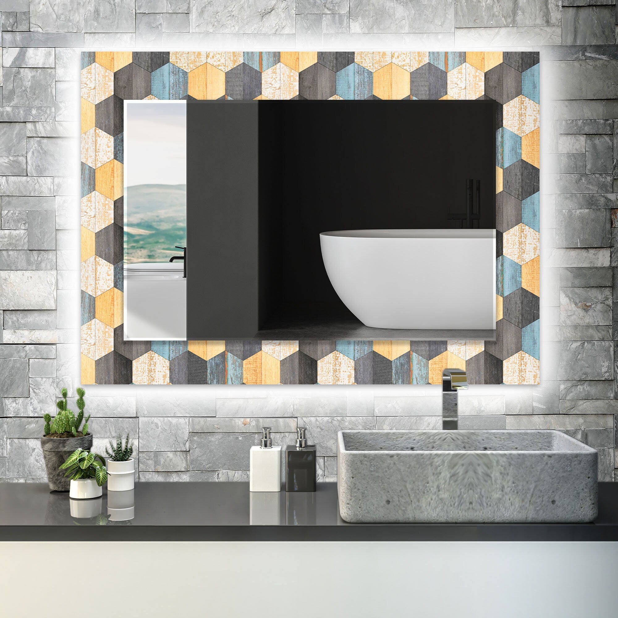 Wood Pattern Tempered Glass Wall Mirror