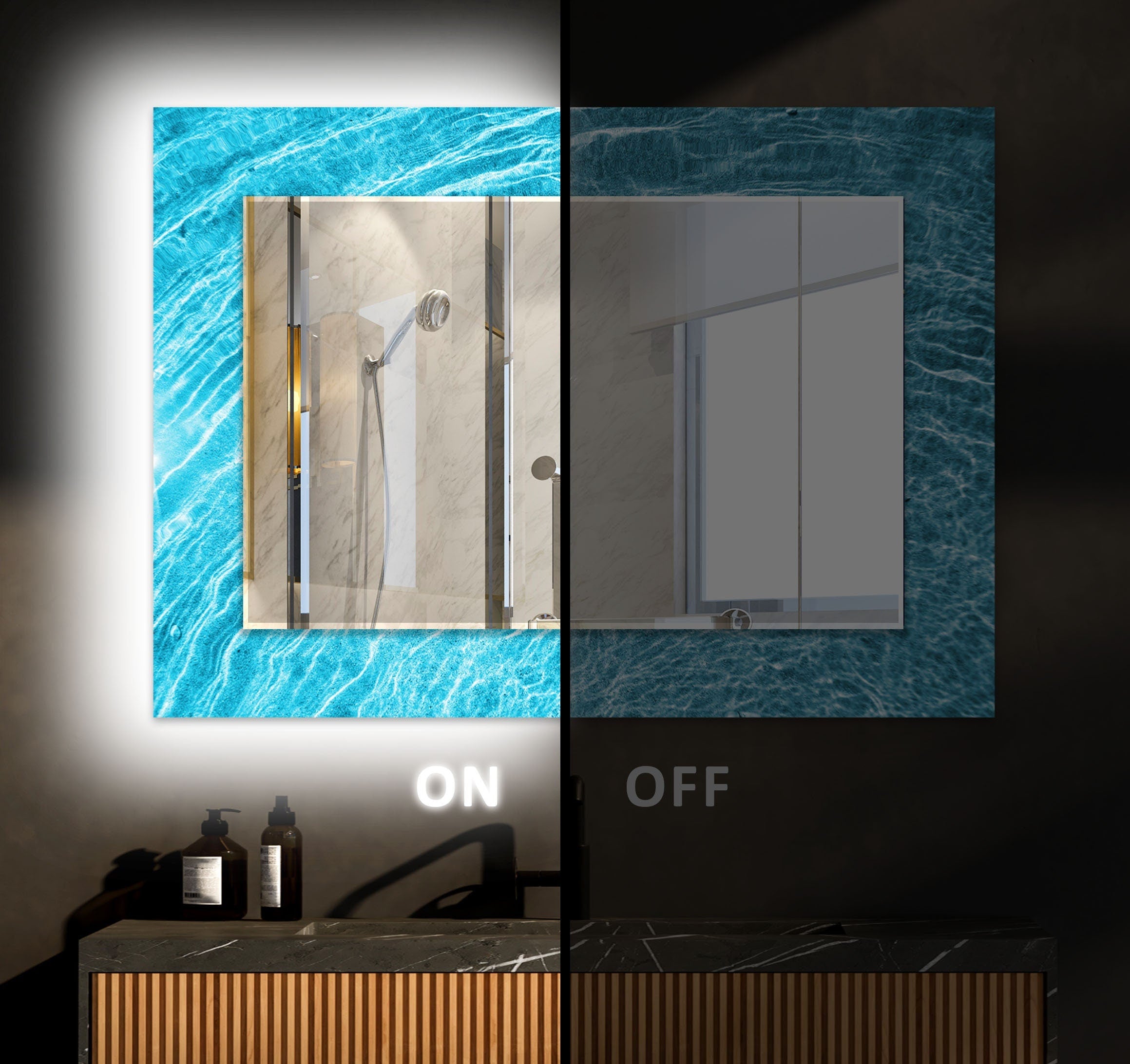Abstract Tempered Glass Wall Mirror