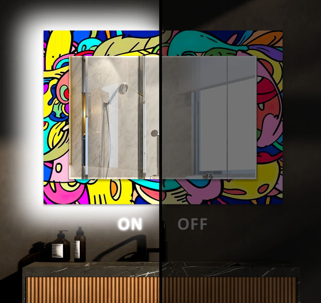 Abstract Tempered Glass Wall Mirror