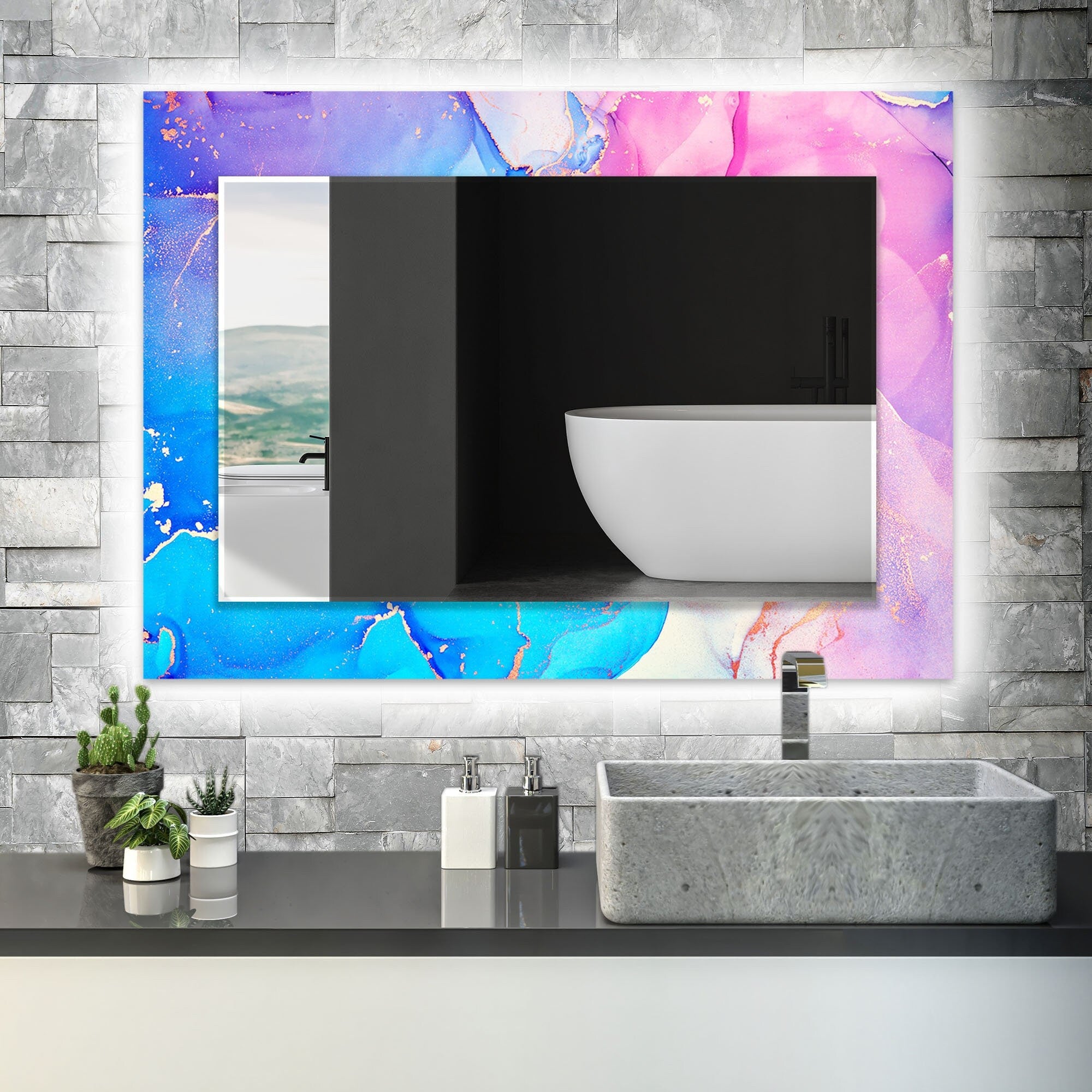 Abstract Tempered Glass Wall Mirror