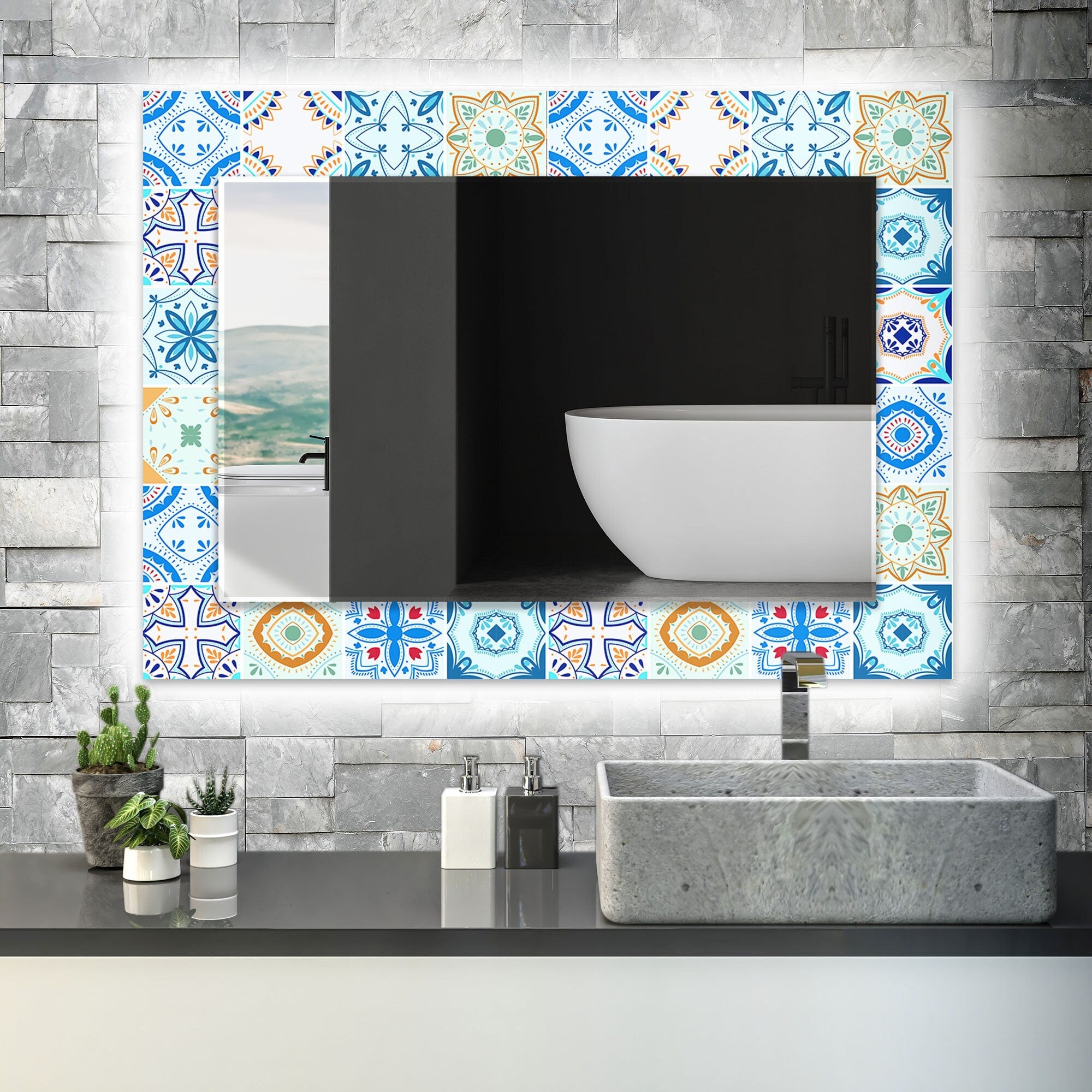 Mosaic Tempered Glass Wall Mirror