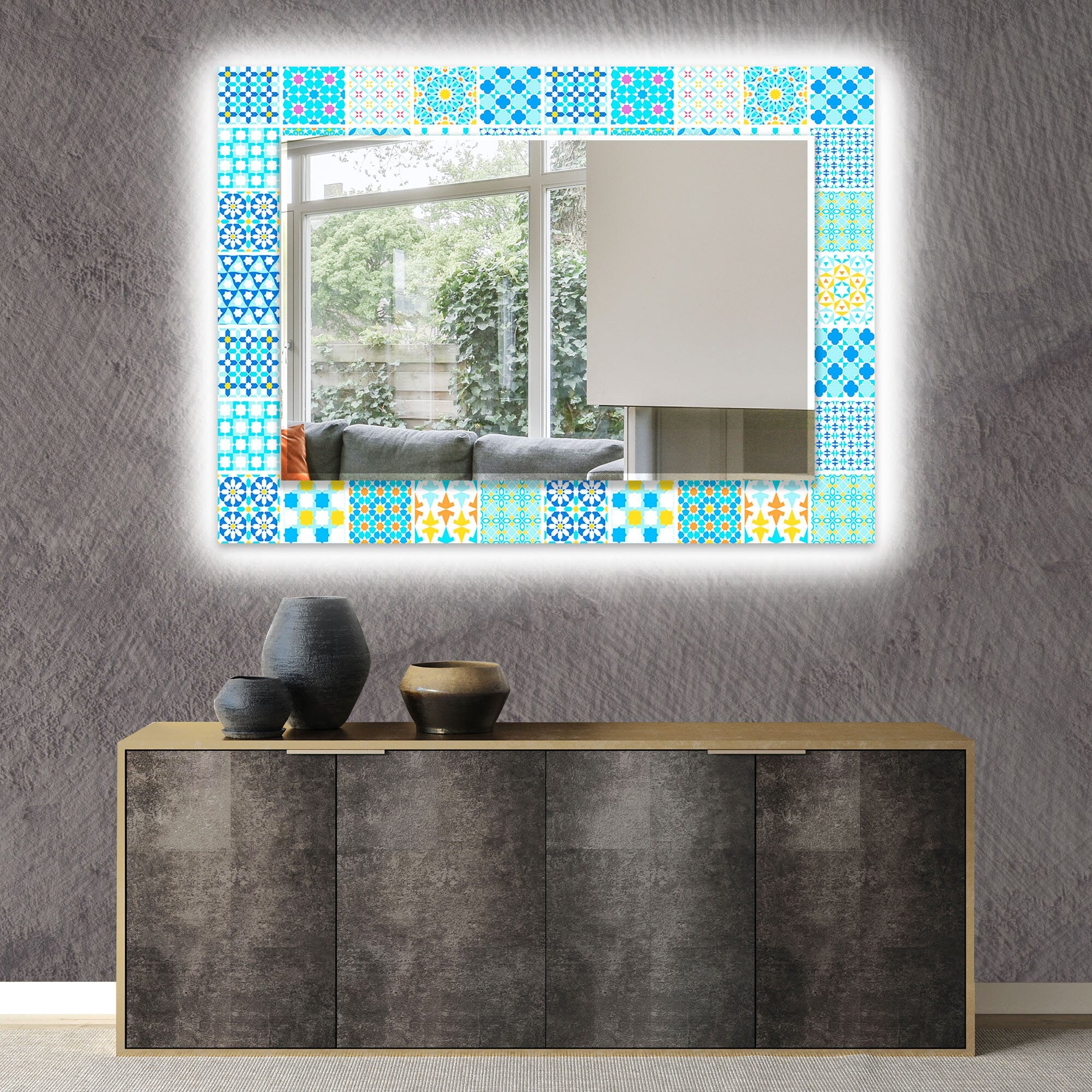Mosaic Tempered Glass Wall Mirror