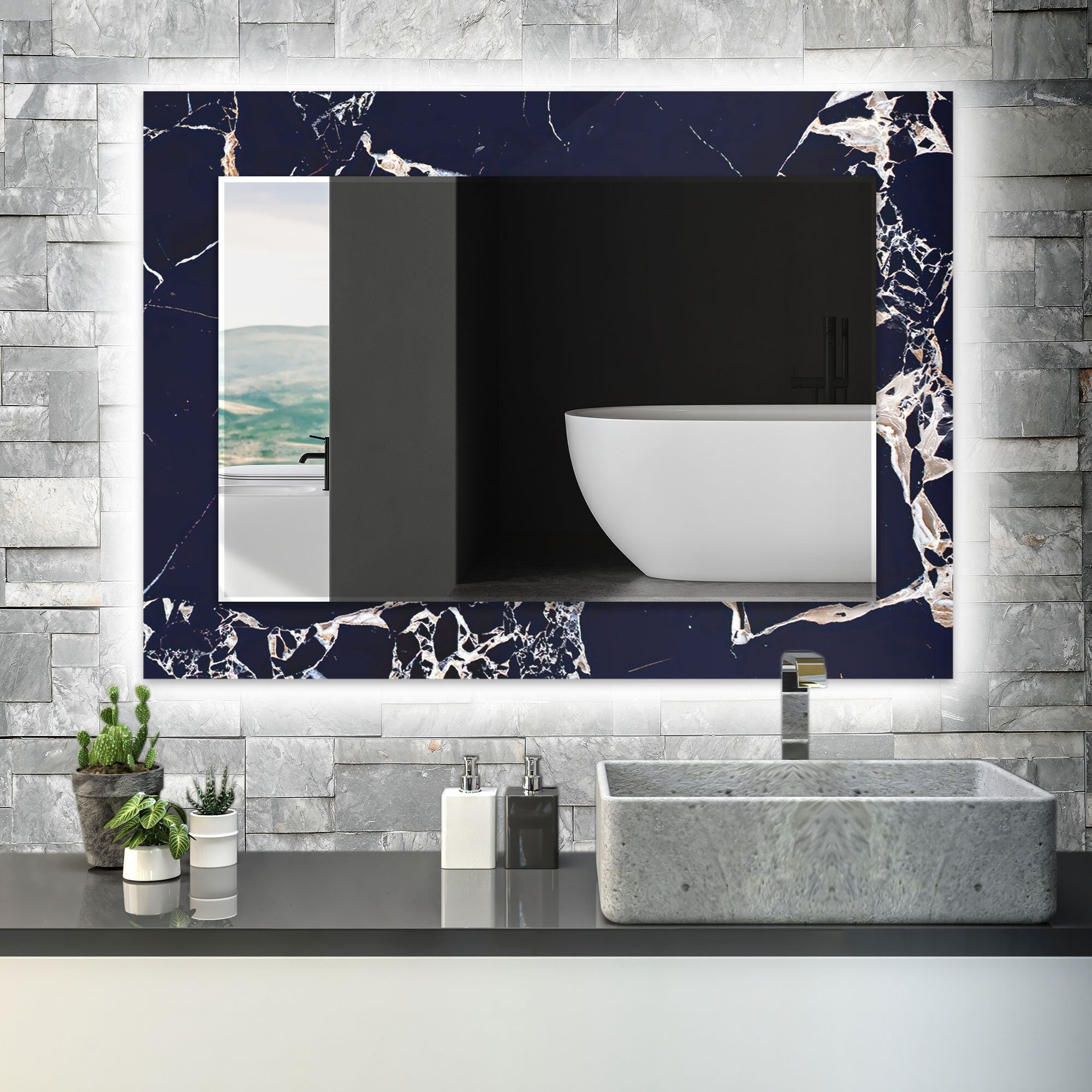 Abstract Tempered Glass Wall Mirror