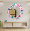 Floral Round Tempered Glass Wall Mirror