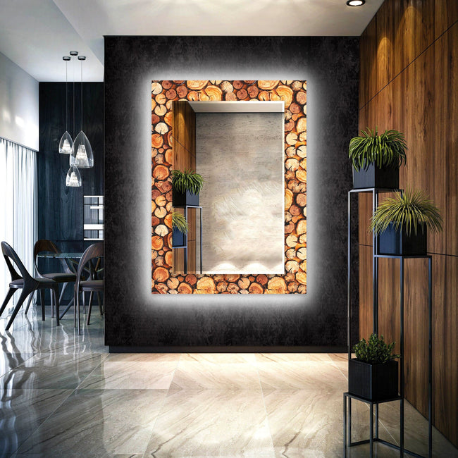 Wood Pattern Tempered Glass Wall Mirror