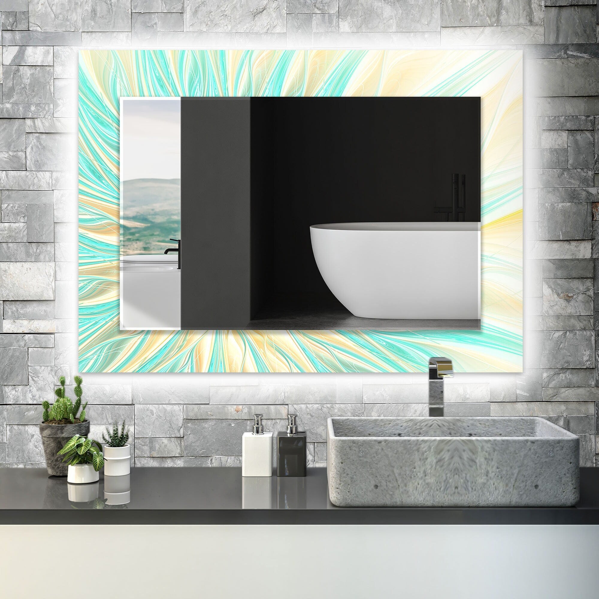 Abstract Tempered Glass Wall Mirror