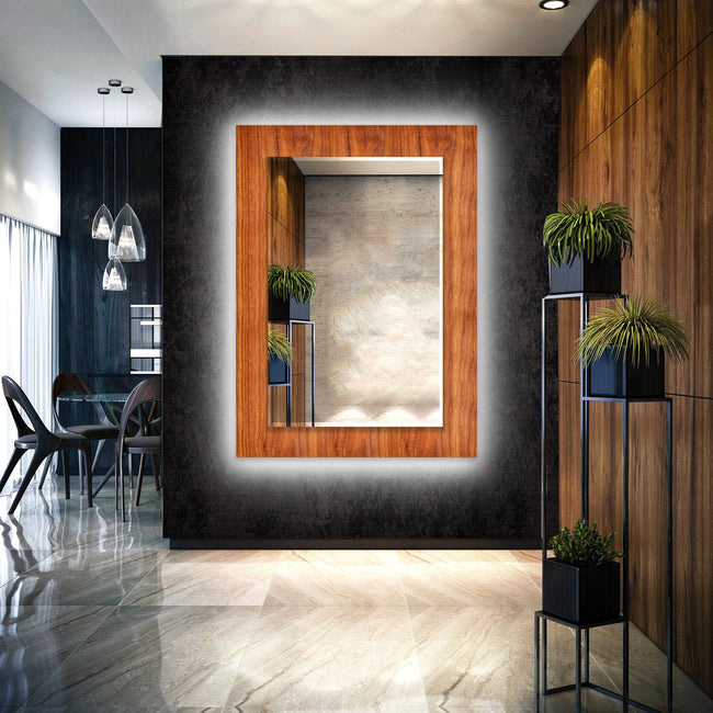 Wood Pattern Tempered Glass Wall Mirror