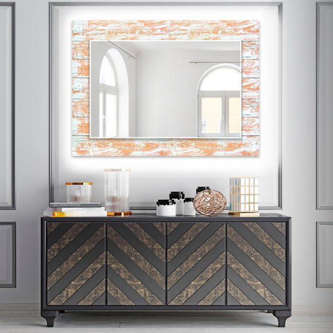 Wood Pattern Tempered Glass Wall Mirror