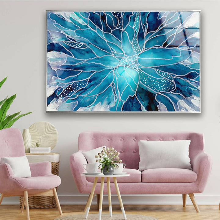 Stained Silver and Blue Flower Tempered Glass Wall Art - MyPhotoStation - Brighten your home with vibrant Abstract Glass Art. Our glass panel art and photo prints on glass bring your walls to life. Choose from a variety of designs, including flowers painted on glass and large glass photo prints. Secure packaging and free shipping on all orders.