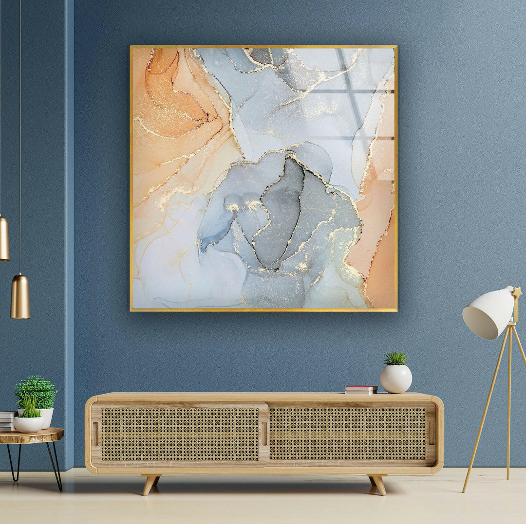 Pastellfarbe mit goldenem Wirbel, abstrakte Glaswandkunst