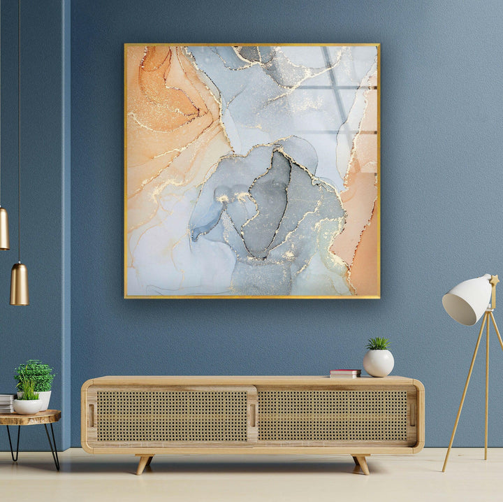 Pastellfarbe mit goldenem Wirbel, abstrakte Glaswandkunst