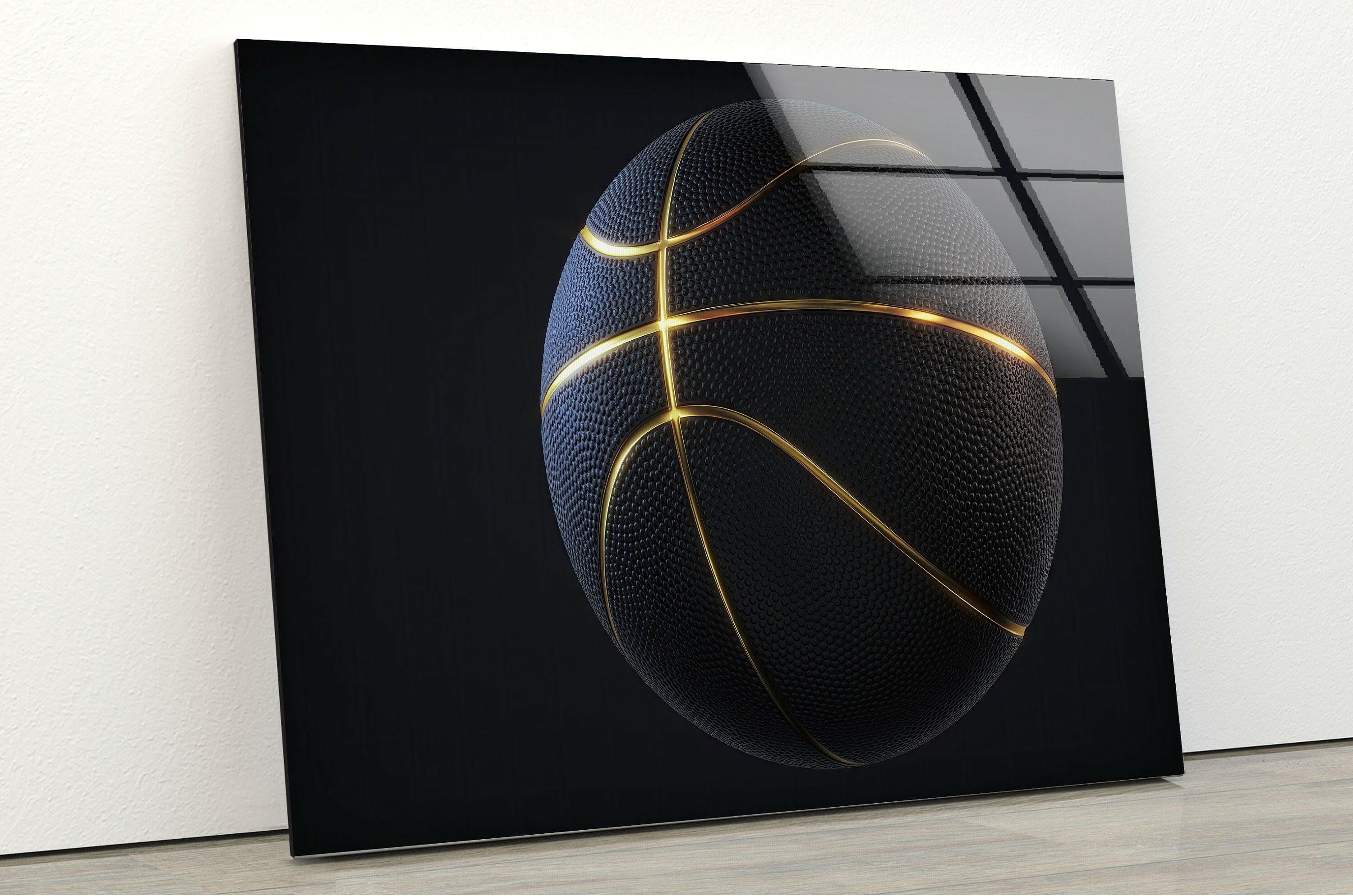 Gold Basketball Tempered Glass Wall Art