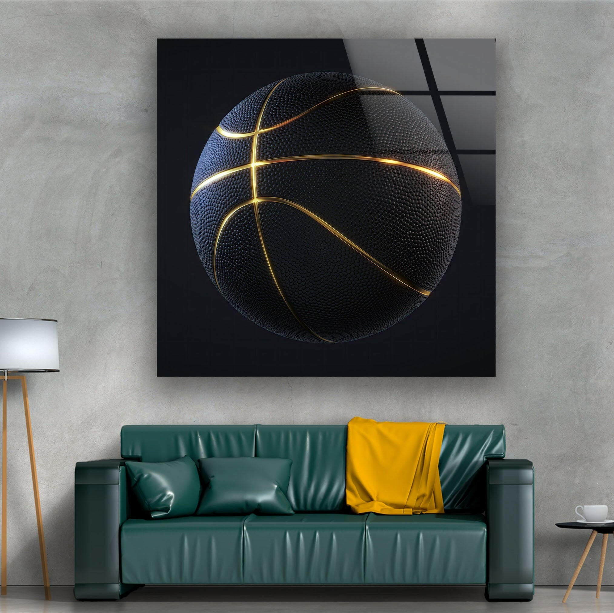 Gold Basketball Tempered Glass Wall Art
