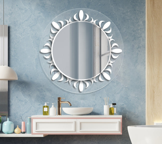 White Transparent Round Tempered Glass Wall Mirror