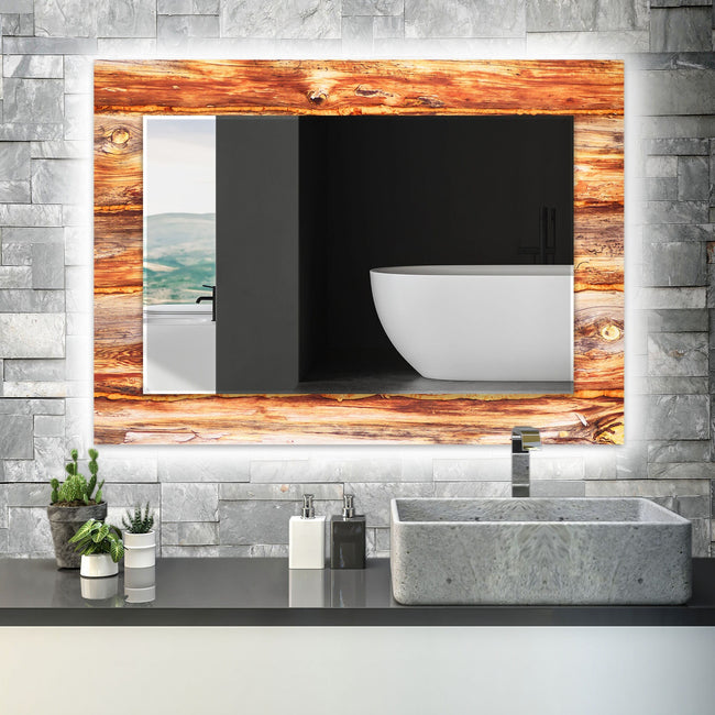 Wood Pattern Tempered Glass Wall Mirror