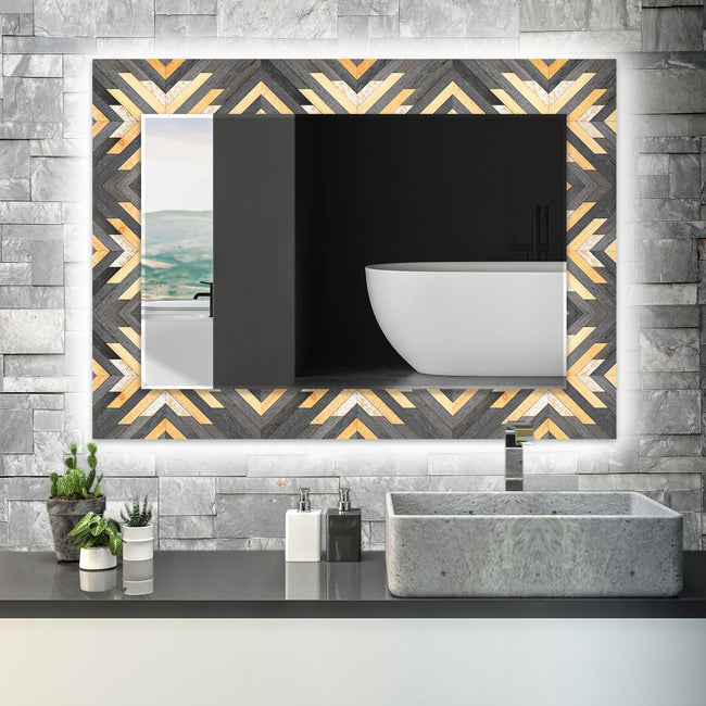Wood Pattern Tempered Glass Wall Mirror