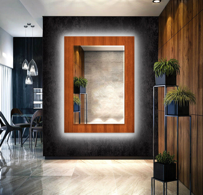 Wood Pattern Tempered Glass Wall Mirror