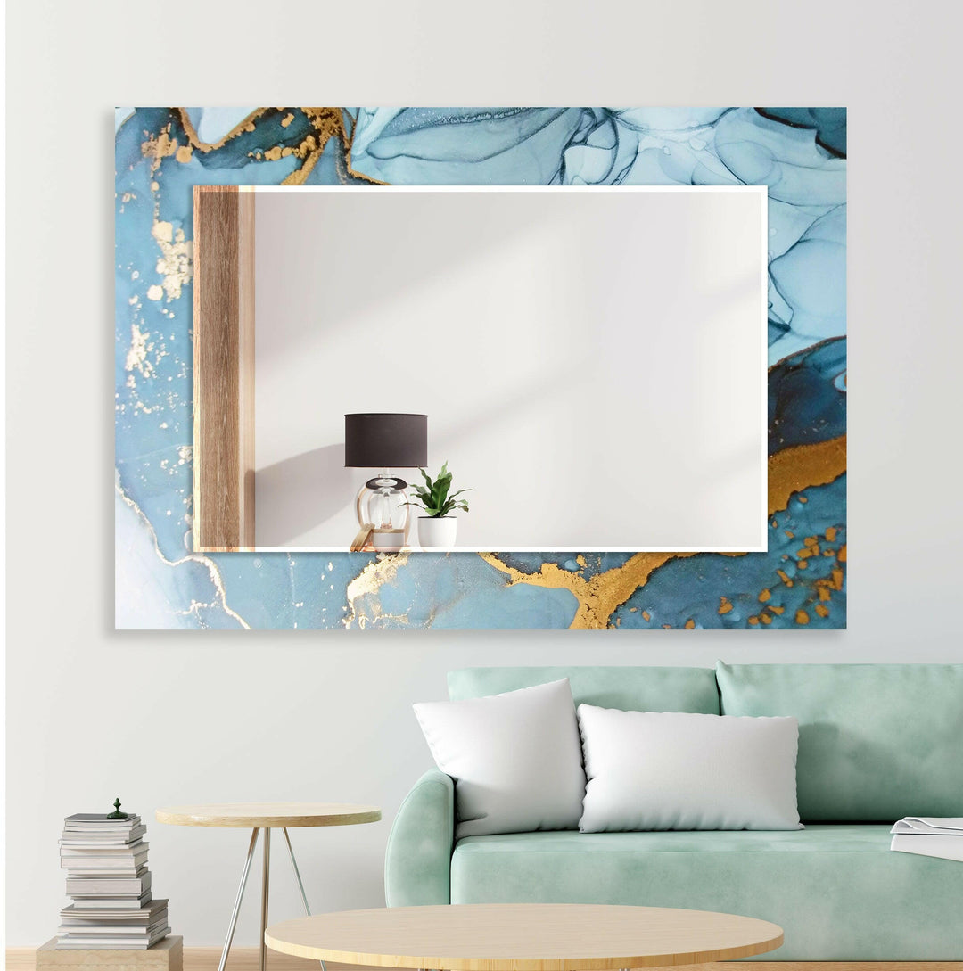 Light Blue Golden Detail Wall Mirror Black Wall Mirror
