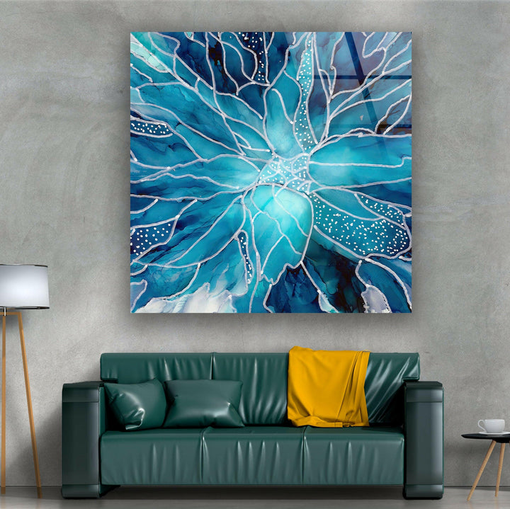 Stained Silver and Blue Flower Tempered Glass Wall Art - MyPhotoStation - Personalize your home with Custom Glass Pictures and Prints. Our glass photo prints for walls offer a unique way to display cherished memories. Explore modern glass wall art and elegant glass frames picture options. Shop now for high-quality, vibrant wall decor with free shipping.