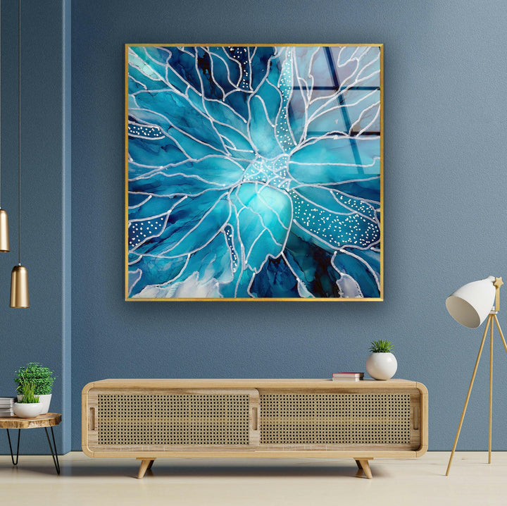 Stained Silver and Blue Flower Tempered Glass Wall Art - MyPhotoStation - Decorate your living room with stunning Glass Wall Art. Our collection includes tempered glass wall art, large glass artwork, and modern designs. Perfect for adding color and style to any space. Enjoy secure packaging, free shipping, and vibrant prints that last.