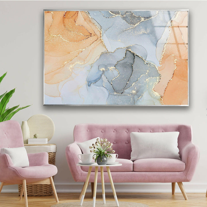 Pastellfarbe mit goldenem Wirbel, abstrakte Glaswandkunst