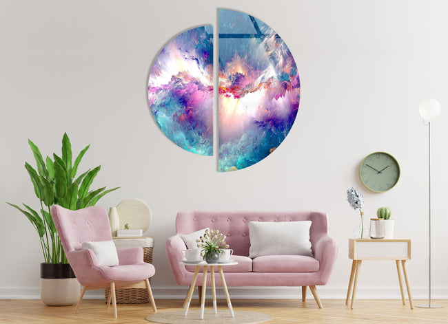 2 Pieces Round Abstract Alcohol ink Tempered Glass Wall Art