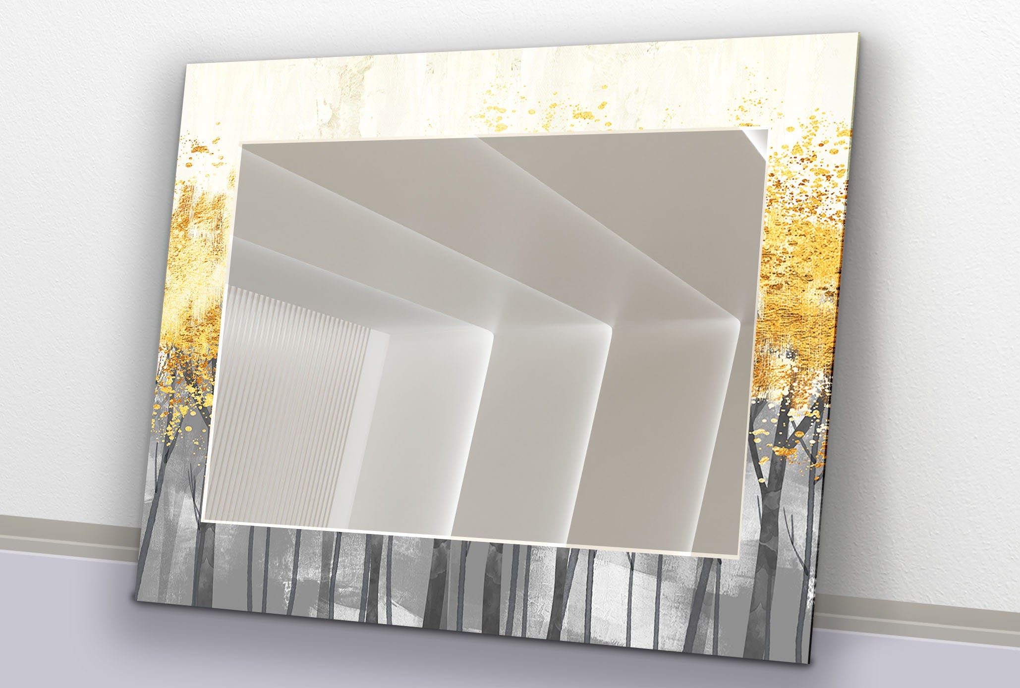 Abstract Tempered Glass Wall Mirror