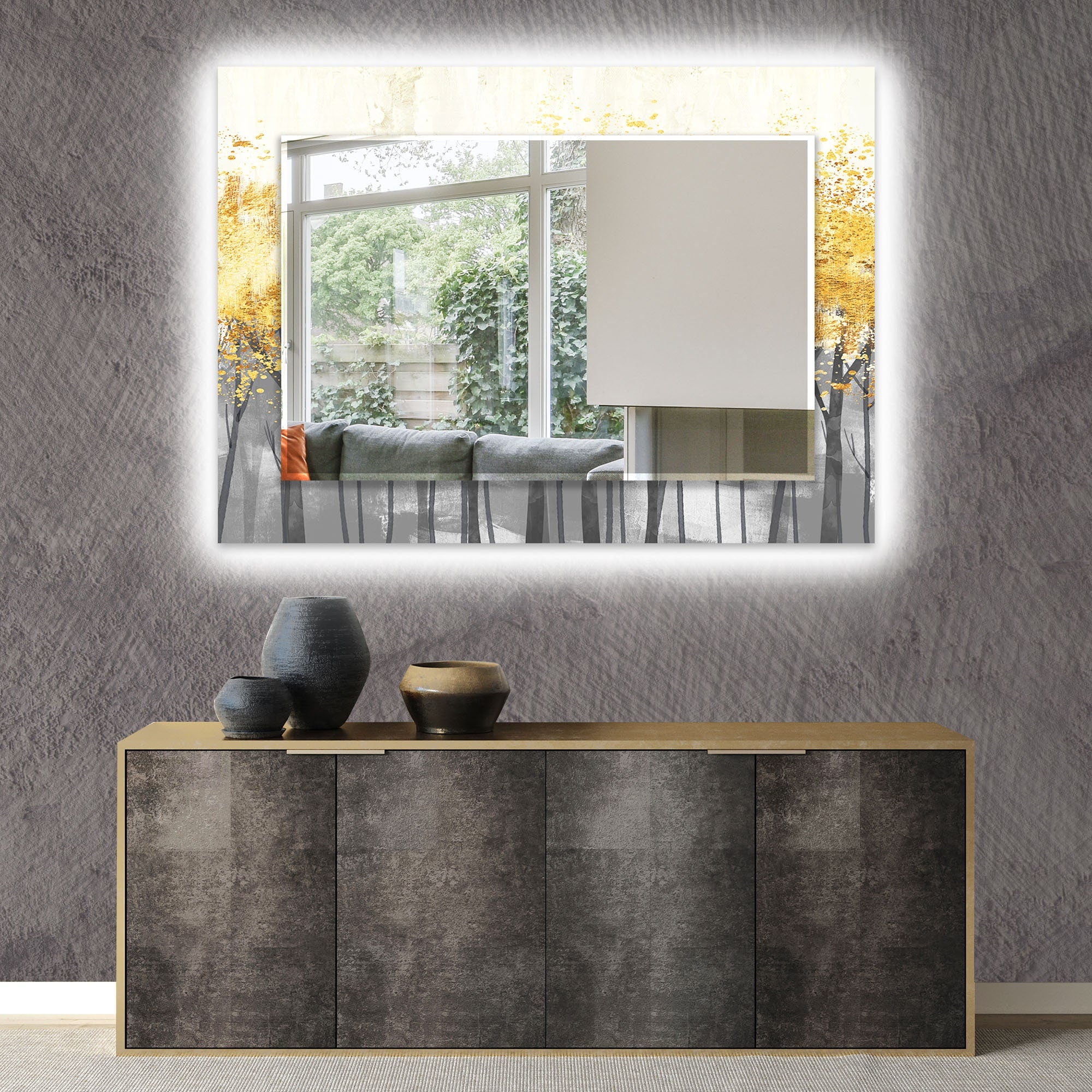 Abstract Tempered Glass Wall Mirror