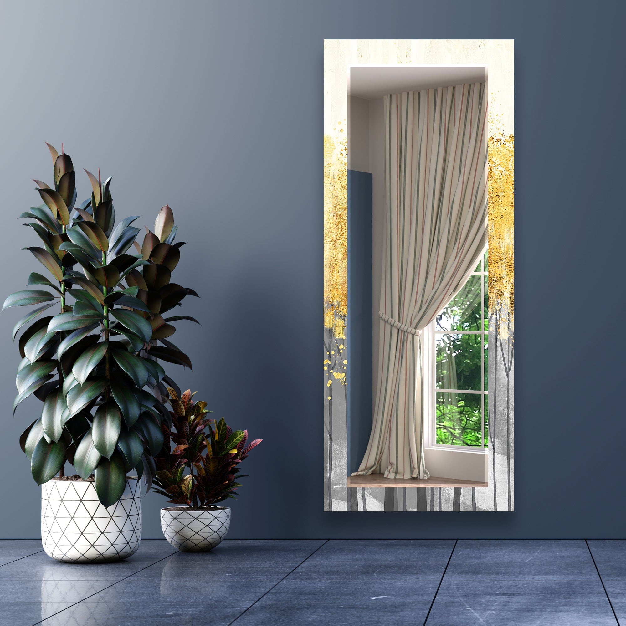 Abstract Tempered Glass Wall Mirror