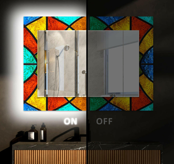 Colorful Stained Geometrics Wall Mirror Bedroom Wall Mirror

