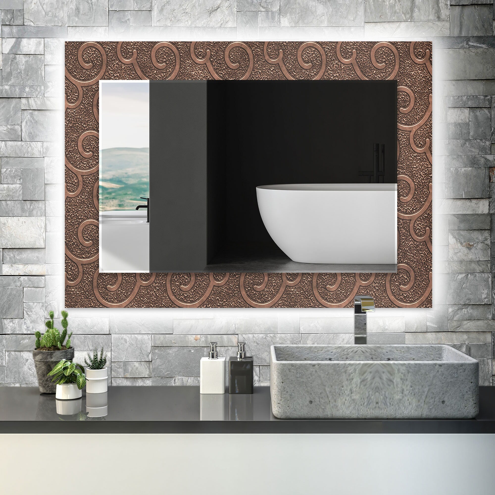 Abstract Tempered Glass Wall Mirror