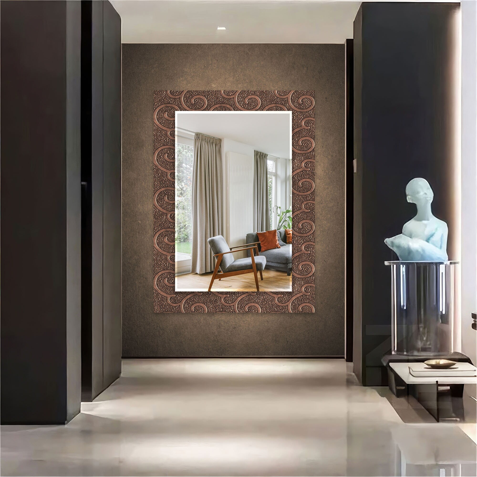 Abstract Tempered Glass Wall Mirror
