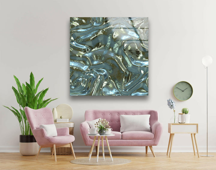 Glänzende blaue Wellen Glaswandkunst