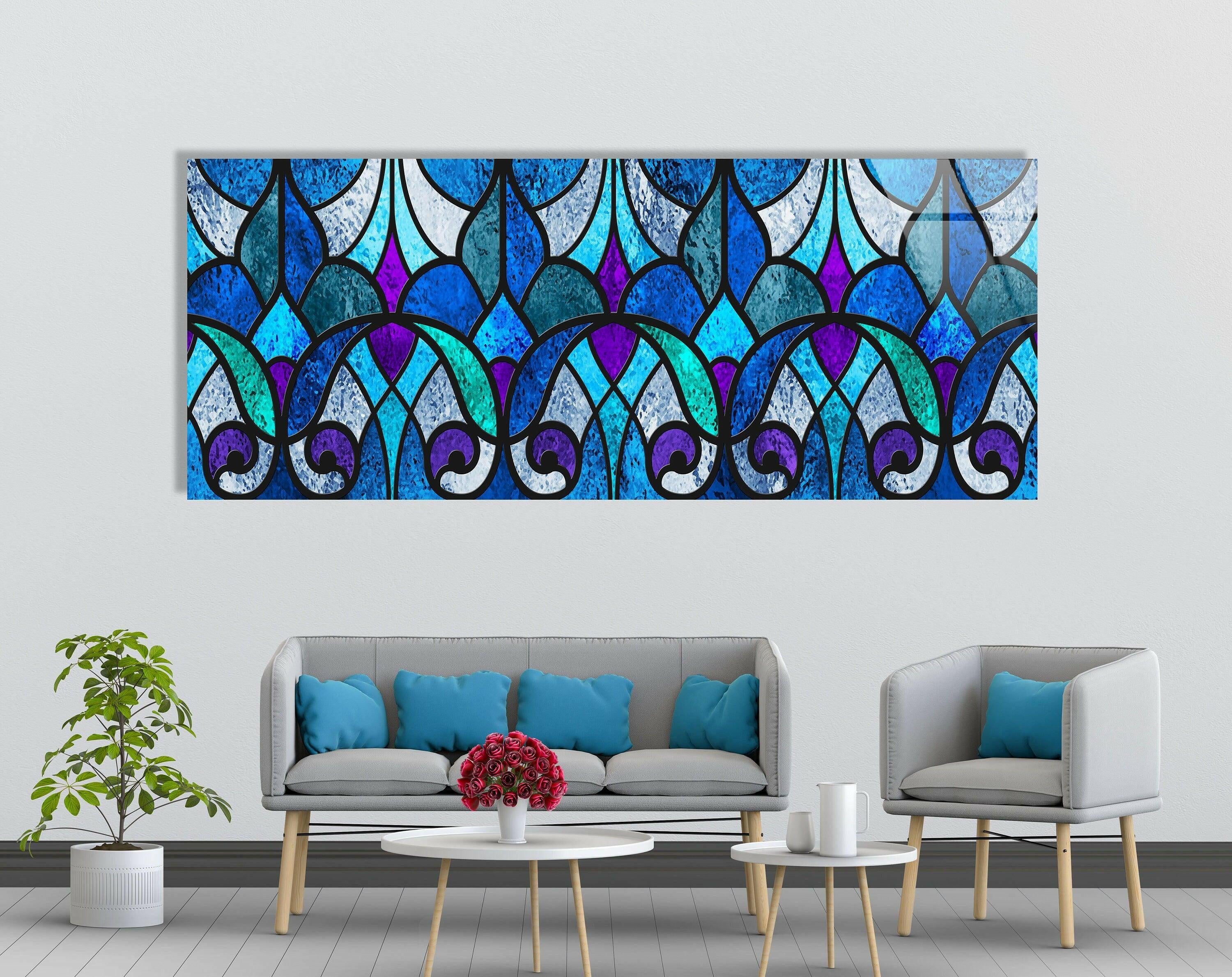 Blue Stained Tempered Glass Wall Art