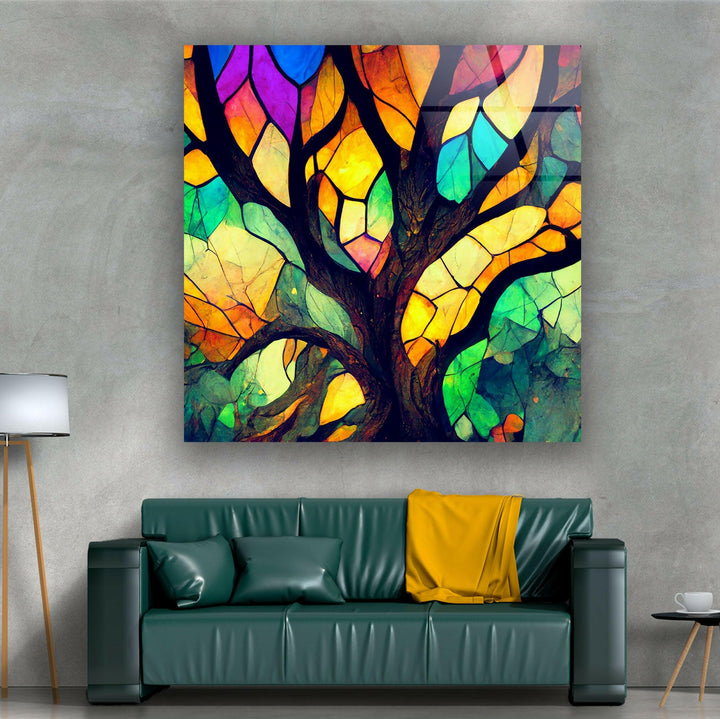 Stained Tree of Life Decor Glass Wall Art print on glass, glass printed photos