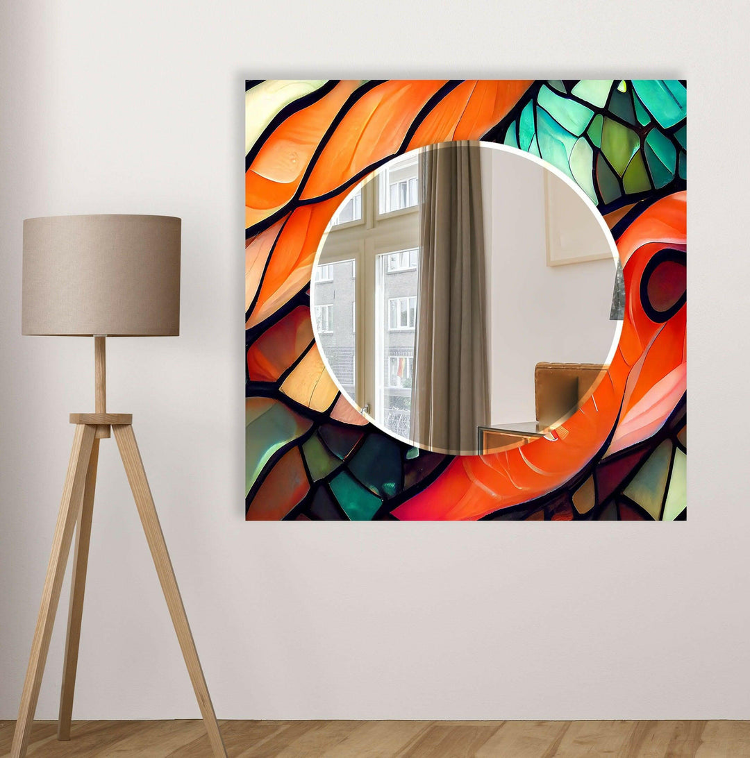 Stained Orange Green Wall Mirror big mirror for living room
