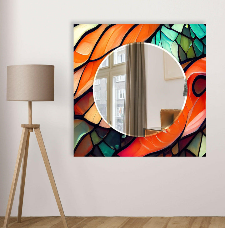Stained Orange Green Wall Mirror big mirror for living room
