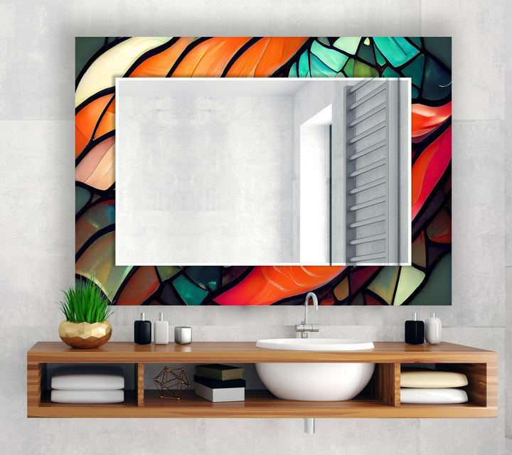 Stained Orange Green Wall Mirror mirror with frame

