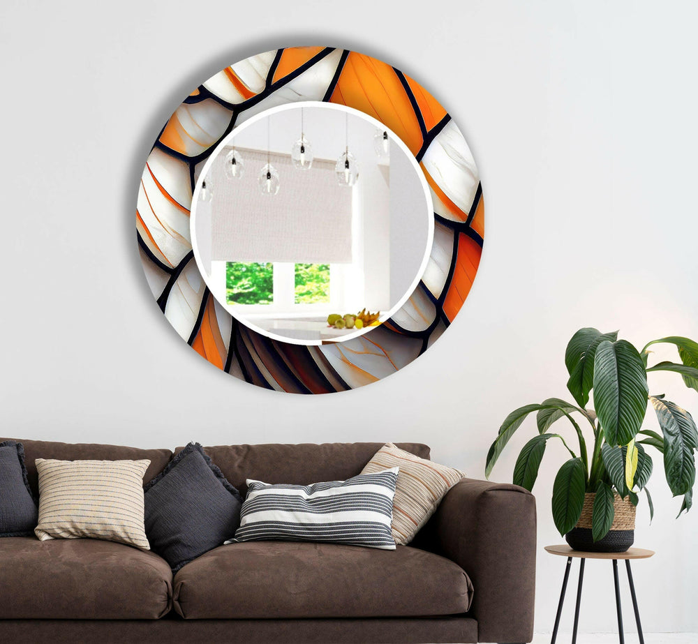 Silver & Orange Abstract Wall Mirror Bedroom Wall Mirror
