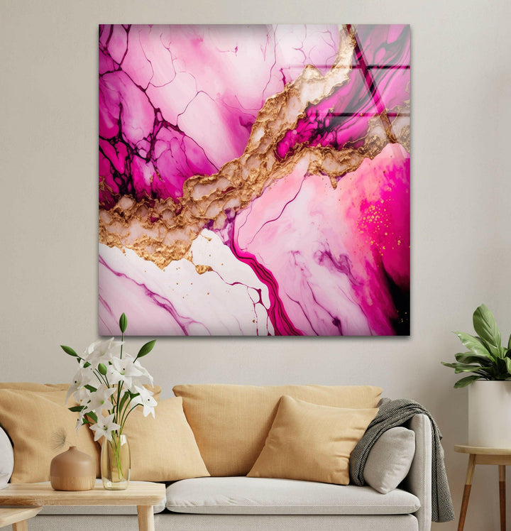 Violet Pink Alcohol Ink Glass Wall Art, print on glass, glass printed photos