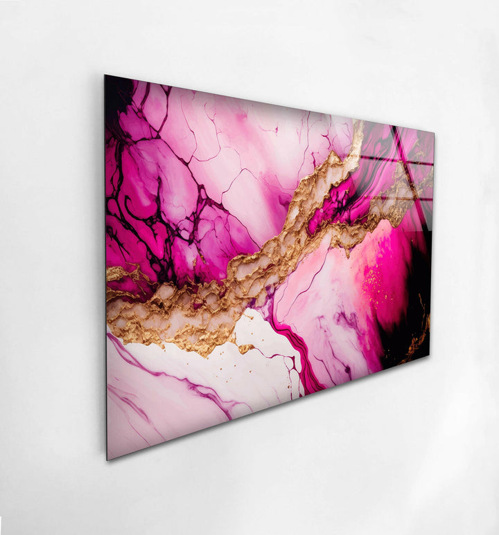Violet Pink Alcohol Ink Glass Wall Art, large glass photo prints, glass wall photos