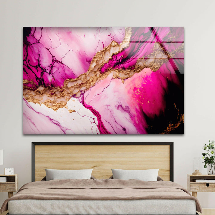 Violet Pink Alcohol Ink Glass Wall Art, photo print on glass, prints on glass wall art
