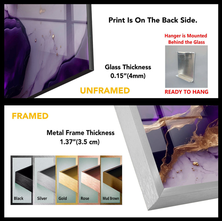 Purple with Gold Alcohol ink Glass Wall Art