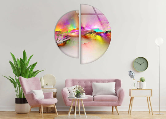 Light and shadow play across this white and pink abstract round glass wall art, showcasing the vibrant depth and delicate textures found in the best glass art.
