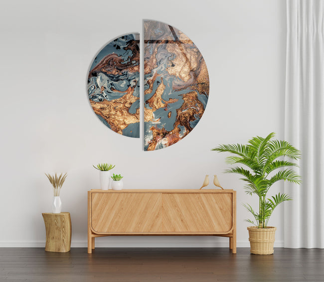 2 Piece Copper Abstract Tempered Glass Wall Art