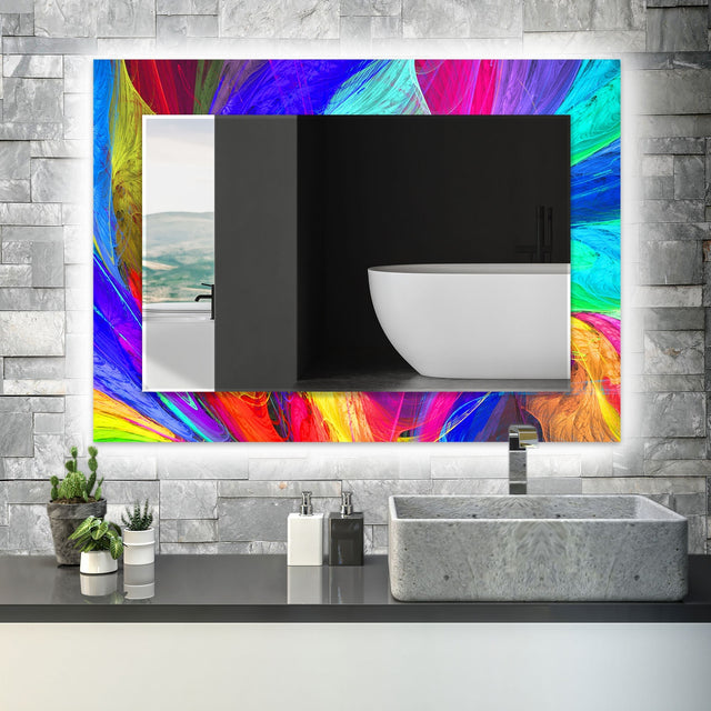 Abstract Tempered Glass Wall Mirror